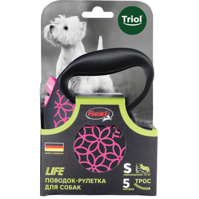 Triol by Frexi поводок-рулетка Life Pink M 5м для собак до 20 кг, трос (фото, вид 1)
