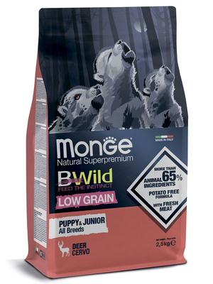 Monge Dog BWild LOW GRAIN Puppy & junior низкозерновой корм из мяса оленя для щенков всех пород (фото, вид 1)