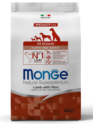 Monge Dog Speciality корм для щенков всех пород ягненок с рисом и картофелем (фото, вид 1)
