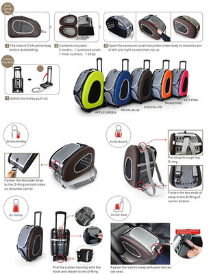 Ibiyaya  -,  () EVA Pet Carrier/ Pet Wheeled Carrier  Blue (,  7)
