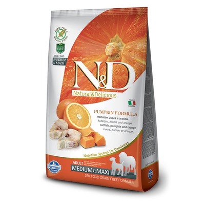 FARMINA N&D беззерновой корм для собак средних и крупных пород Треска с Апельсином и Тыквой медиум и макси (N&D Dog GF Pumpkin Codfish & Orange Adult Medium & Maxi) (фото, вид 1)