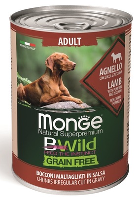 Monge Dog BWild Grainfree ADULT консервы из ягненка с тыквой и кабачками для собак всех пород 400г (фото)
