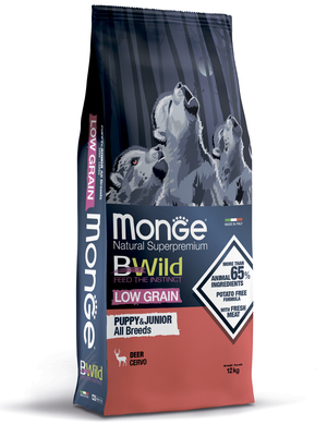 Monge Dog BWild LOW GRAIN Puppy & junior низкозерновой корм из мяса оленя для щенков всех пород (фото)