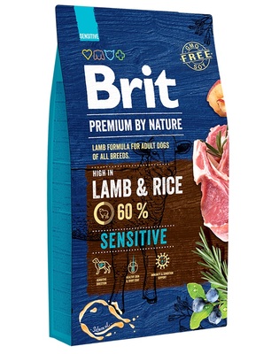 Brit Premium by Nature Sensitive Lamb & Rice гипоаллергенный сухой корм для взрослых собак с чувствительным пищеварением, ягненок и рис
