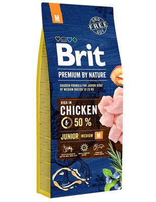 Brit Premium by Nature Junior M полнорационный корм для щенков и молодых собак средних пород (10–25 кг)