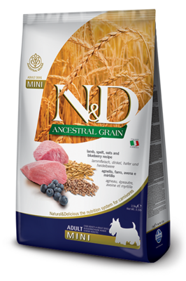 FARMINA N&D LG низкозерновой корм для собак мелких и карликовых пород Ягненок с Черникой (N&D Low Grain Lamb & Blueberry Adult)