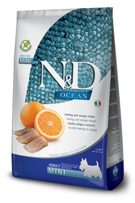 FARMINA N&D OCEAN беззерновой корм для собак мелких пород Рыба (сельдь) с Апельсином мини (N&D Fish & Orange Adult)
