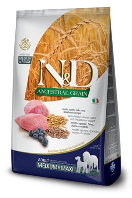 FARMINA N&D LG низкозерновой корм для собак средних пород Ягненок с Черникой (N&D Low Grain Lamb & Blueberry Adult)