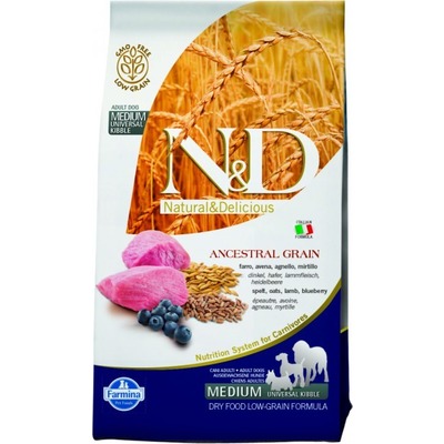 FARMINA N&D LG низкозерновой корм для собак крупных пород Ягненок с Черникой (N&D Low Grain Lamb & Blueberry Adult)