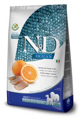 FARMINA N&D OCEAN беззерновой корм для собак всех пород Рыба с Апельсином (N&D Fish & Orange Adult)