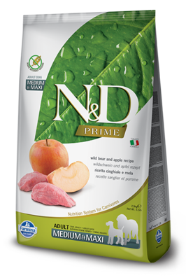 FARMINA N&D PRIME беззерновой корм для собак крупных пород Мясо дикого кабана с Яблоком макси (N&D Boar & Apple Adult)
