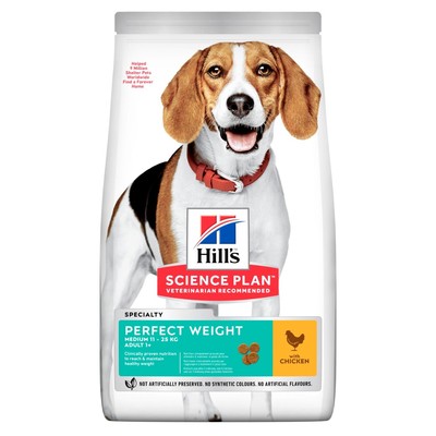Hill's™ Science Plan™ сухой корм для взрослых собак средних пород с низкой активностью Perfect Weight Medium, Идеальный вес, с Курицей