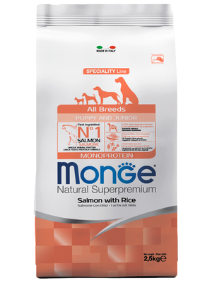 Monge Dog Speciality корм для щенков всех пород лосось с рисом (фото)