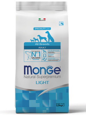 Monge Dog Speciality Light корм для собак всех пород низкоколорийный лосось с рисом (фото)