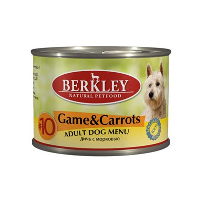 Berkley №10 дичь с морковью, консервы для взрослых собак, 200 гр.