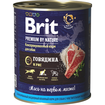 Brit Premium by Nature Консервы с говядиной и рисом для взрослых собак всех пород склонных к полноте, 850 гр.