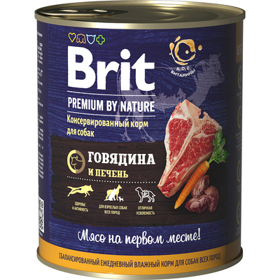 Brit Premium by Nature Консервы с говядиной и печенью для взрослых собак всех пород , 850 гр.
