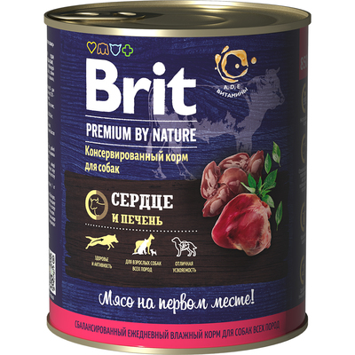 Brit Premium by Nature Консервы с сердцем и печенью для взрослых собак всех пород, 850 гр.