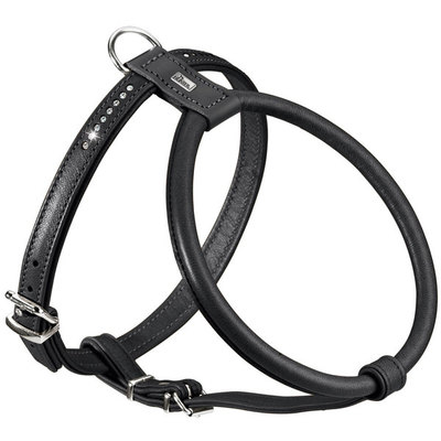Hunter шлейка для собак Round & Soft Luxus Elk Petit, натуральная кожа лося, кристаллы, цвет черный (фото)