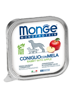 Monge Dog Monoprotein Fruits консервы для собак паштет из кролика с яблоком 150г (фото)