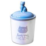 КерамикАрт бокс керамический для хранения корма Hug your cat, бело-серая