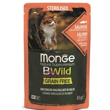 Monge Cat BWild GRAIN FREE паучи из лосося с креветками и овощами для стерилизованных кошек