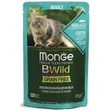 Monge Cat BWild GRAIN FREE паучи из трески с креветками и овощами для взрослых кошек
