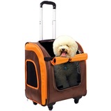 Ibiyaya многофункциональная тележка-трансформер (сумка-тележка-рюкзак) Liso для кошек и собак (Parallel Transport Pet Carrier), коричневая с оранжевым (Ибияйя)