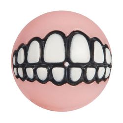 Rogz мяч для щенков с принтом зубы и отверстием для лакомств GRINZ, цвет розовый