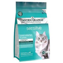 Arden Grange Adult Cat Sensitive (GF) беззерновой сухой корм для взрослых кошек с деликатным желудком и/или чувствительной кожей: океаническая белая рыба и картофель.