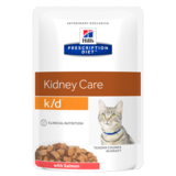 Hill`s K/D диетический влажный корм для кошек- лечение заболеваний почек, с лососем, мягкая упаковка, Prescription Diet k/d Feline with Salmon, 85 гр. х 12 шт.