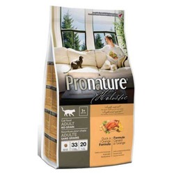 Pronature holistic беззерновой корм для взрослых кошек, утка с апельсином.