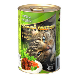 Ночной охотник Телятина и индейка Кусочки мяса в желе, консервированный корм для кошек