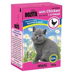 Bozita для котят кусочки в желе с курицей, 190 гр.