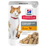 Hill`s для стерилизованных кошек до 6 лет, с курицей, мягкая упаковка, Science Plan Feline Sterilized Cat Young Adult, 85 гр. х 12 шт.