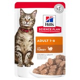 Hill`s Влажный корм для кошек в паучах с индейкой, Science Plan Feline Adult with Turkey, 85 гр. х 12 шт.