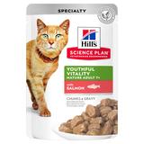 Hill`s для пожилых кошек, с лососем, мягкая упаковка, Science Plan Youthful Vitality Adult 7+ with Salmon, 85 гр. х 12 шт.