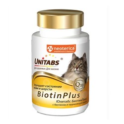 Unitabs Biotin Plus c Q10, витамины с биотином и таурином для кошек, 120 табл.