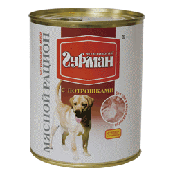 Четвероногий гурман консервы «Мясной рацион» с потрошками для собак, 850 гр.