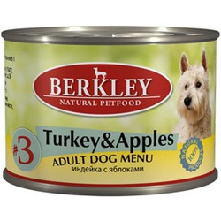 Berkley №3 индейка с яблоками, консервы для взрослых собак, 200 гр.