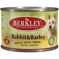 Berkley №6 кролик с ячменем, консервы для взрослых собак, 200 гр.