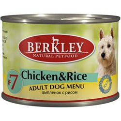 Berkley №7 цыпленок с рисом, консервы для взрослых собак, 200 гр.