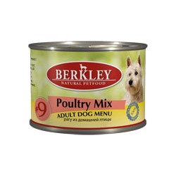 Berkley №9 рагу из домашней птицы, консервы для взрослых собак, 200 гр.