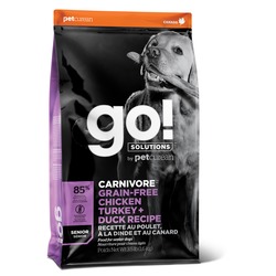 GO! Natural holistic беззерновой сухой корм для пожилых собак всех пород 4 вида мяса: Индейка, Курица, Лосось, Утка, GO! CARNIVORE GF