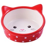 КерамикАрт миска керамическая для кошек 250 мл Мордочка кошки красная в горошек