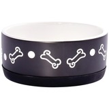 КерамикАрт миска керамическая нескользящая для собак 400 мл черная с косточками